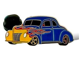 1940 Ford Coupe Blue with Yellow & Orange Flames enamel pin